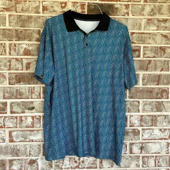Unbranded Teal White Geometric Pattern Polo Shirt - Picture 1 of 5